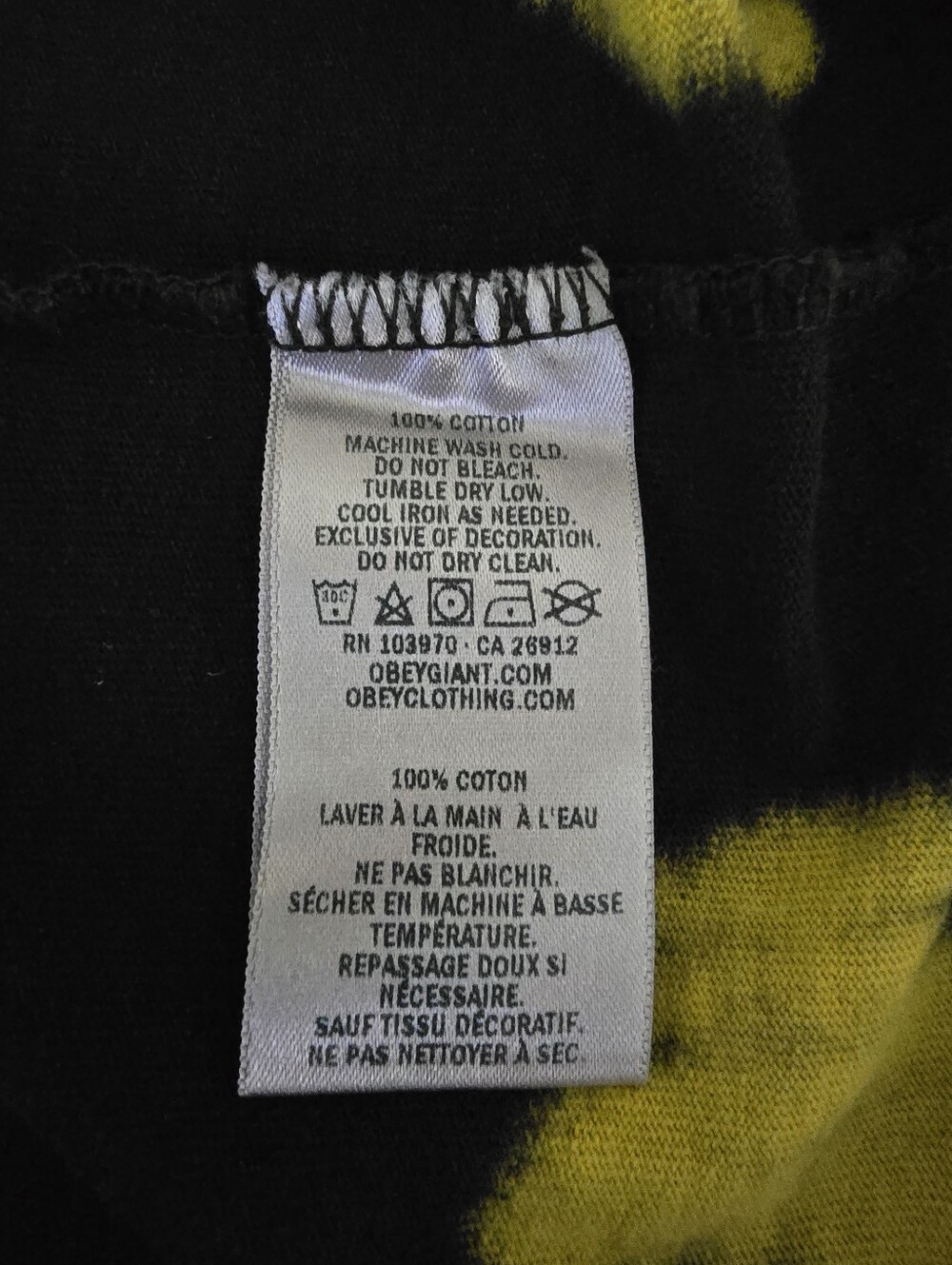 OBEY TIE DYE TSHIRT, BLACK YELLOW S - Picture 7 of 8